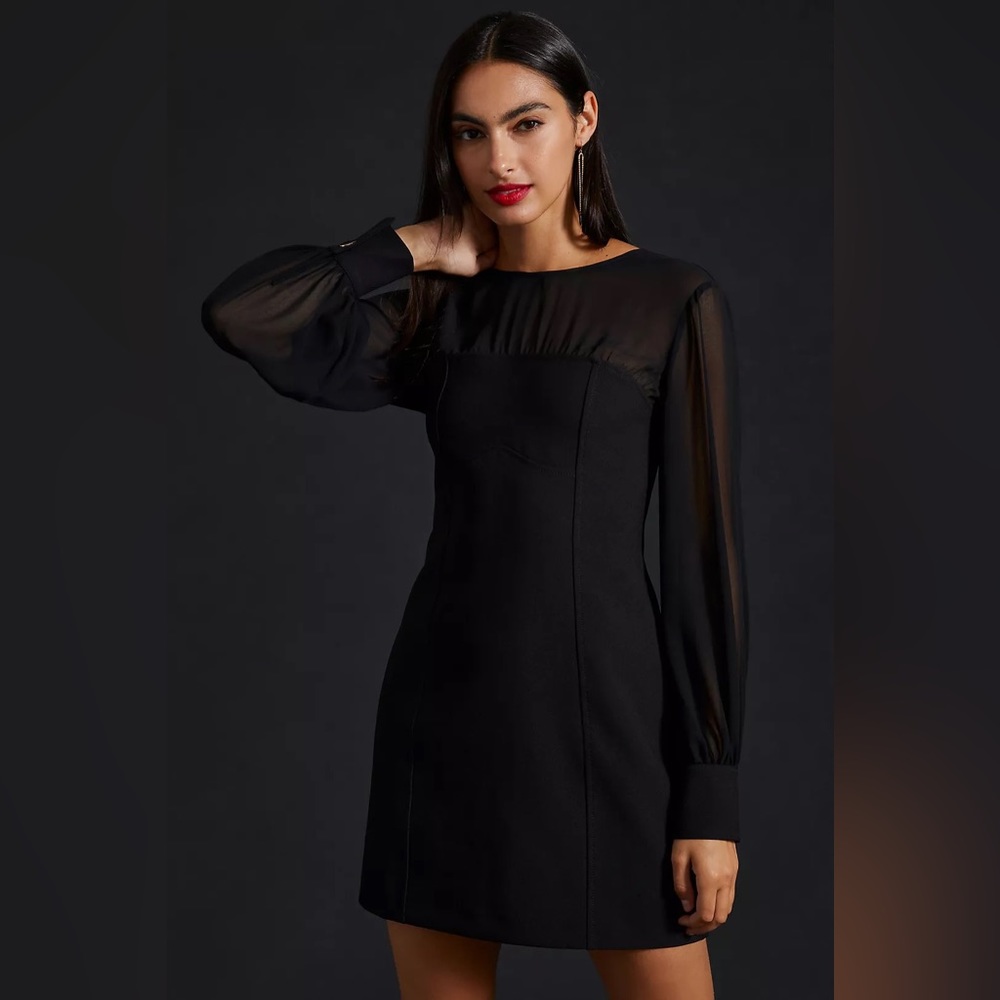 Anthropologie Maeve Sheer Long-Sleeve Mini Dress - Picture 2 of 5